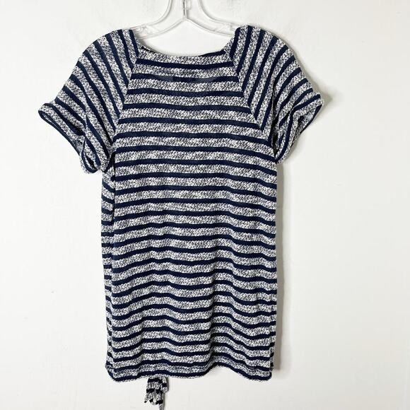 Limited Women's Knit Top S Blue & White Striped Drawstring Blouson Short Sleeve - Picture 7 of 11